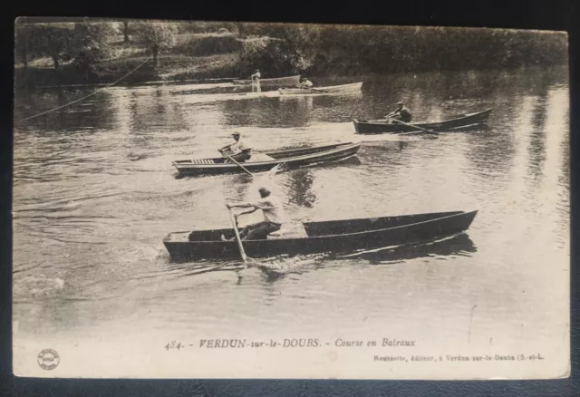 Cpa Carte Postale Verdun Sur Le Doubs Course En Bateau + Flammes Postale Daguin