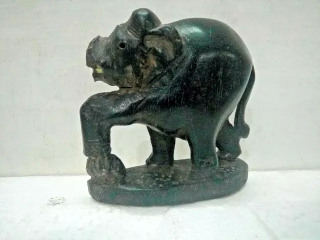Antiguo Vintage Original Hecho Negro Madera Miniature Elefante Estatua Figura