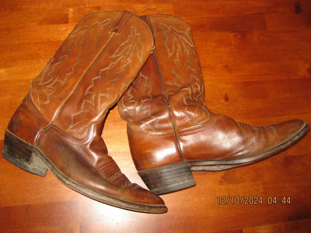 Bottes Cowboy Dan Post Vintage – Marron Cuir – Pointure 8.5 – Incrustation