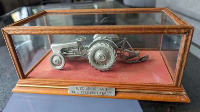 White metal Ferguson TE20 tractor model "The little grey Fergie"  & display case