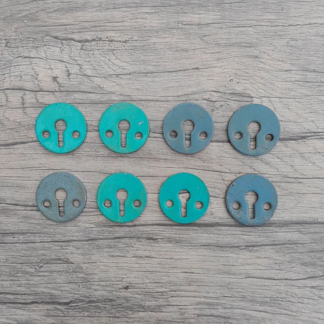 8pc Vtg Iron enamel painted Drawer Dresser Jewelery ESCUTCHEON Key hole