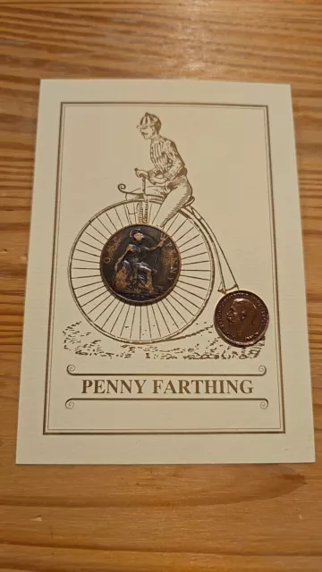 Penny Farthing Card with 1919 Penny & 1933 Farthing Coins