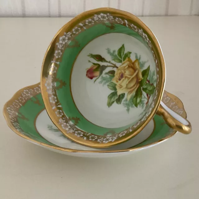 Royal Albert green cup and saucer roses and gilt pattern