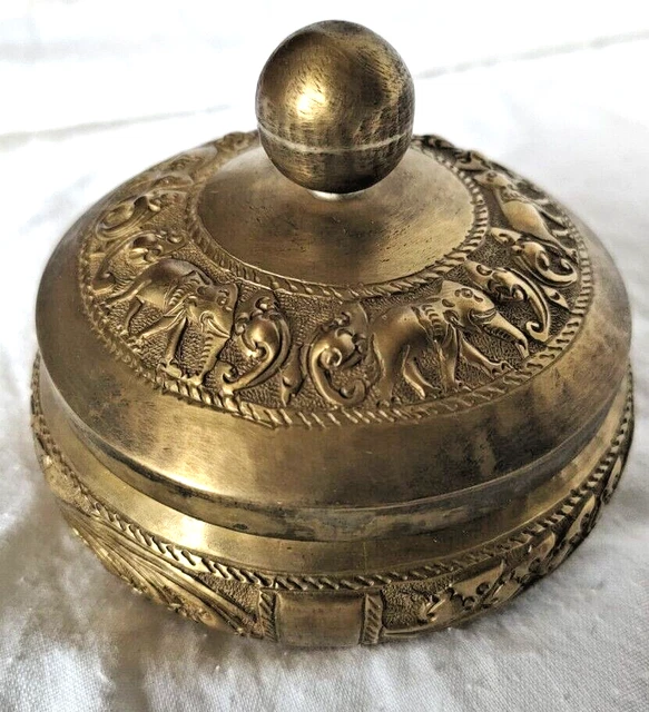 Boîte Indienne Ancienne En Bois Avec éléphant En Bronze - Décoration Vintage, Occasion