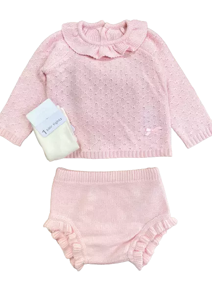 Set calze e collant rosa abito a maglia 3 pezzi bambina
