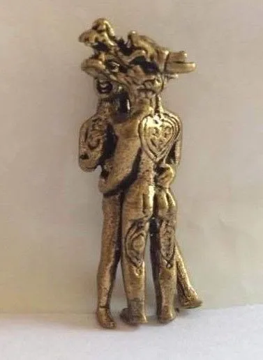 Statuette Figürchen Amulett Zizi Paar Kopf Dragon Messing Thailand z16