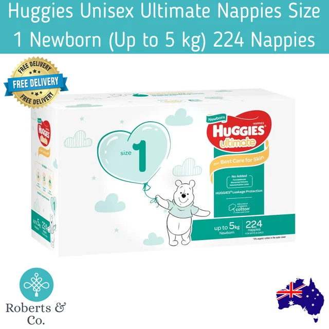 Huggies Unisex Ultimate Nappies Size 1 Newborn (Up to 5 kg) 224 Nappies