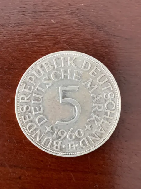 1960 F Germany 5 Deutsche Mark Silver Federal Republic