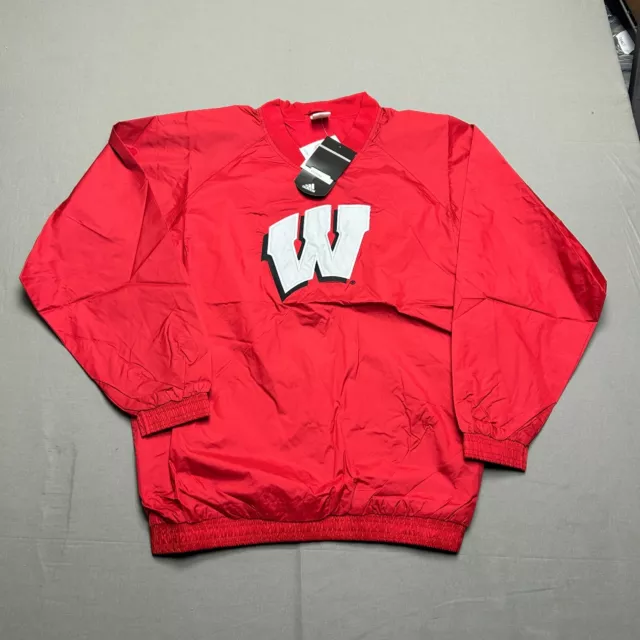 Vintage Wisconsin Badgers Jacket Men Medium Red Adidas Windbreaker Pullover NWT*