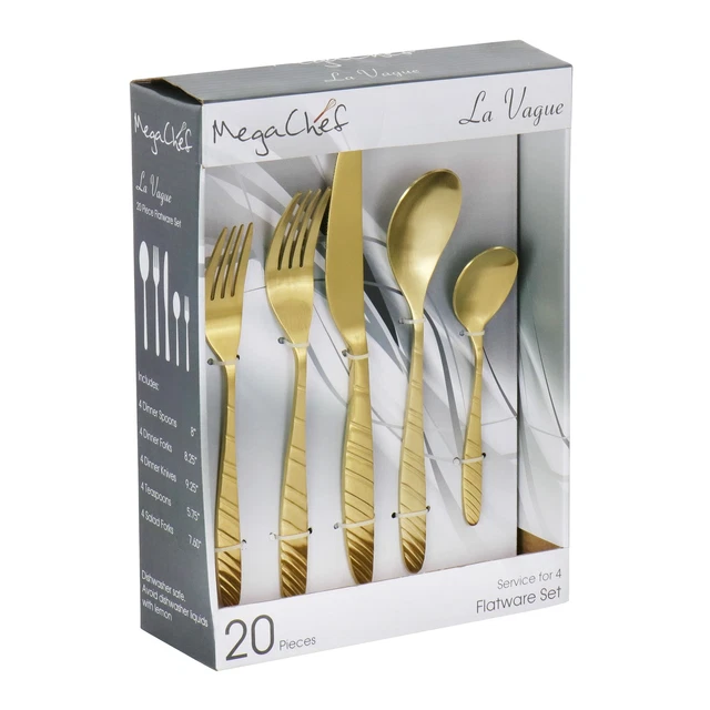 Juego de 20 utensilios de vajilla MegaChef La Vague, vajilla de acero inoxidable Met