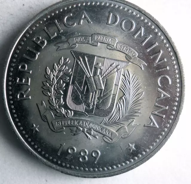 1989 DOMINICAN REPUBLIC 1/2 PESO - Excellent Coin - FREE SHIP - Latin Bin #6