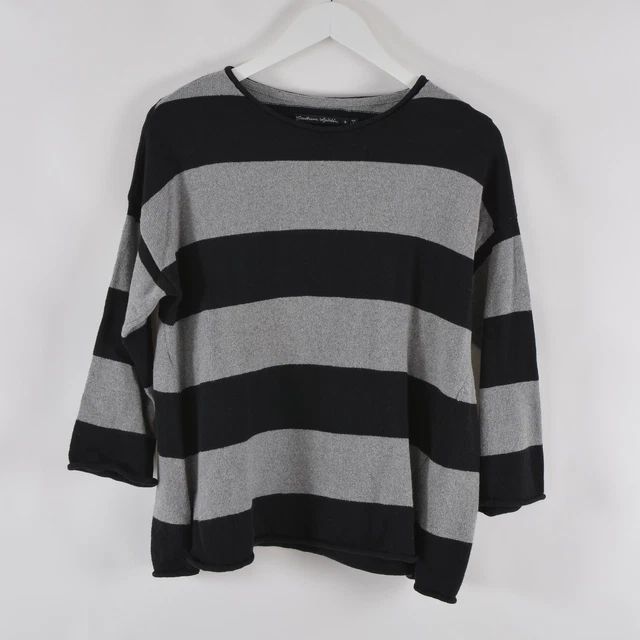 Gudrun Sjoden Femmes Tricot Petit Noir Gris Ourlet Latéral Long Manche Couleurs