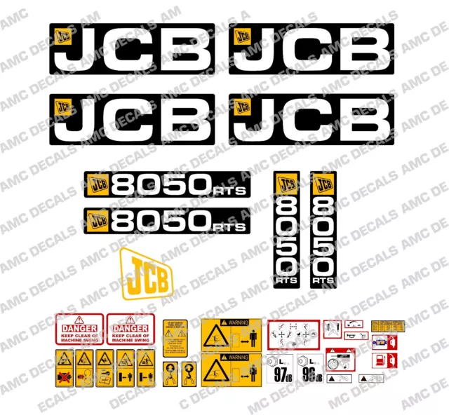 Jcb 8050 RTS Mini Digger Décalque Autocollant Set avec Sécurité Avertissement 2