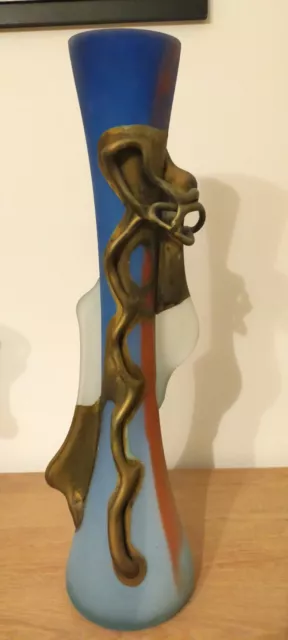 Magnifique Vase En Pâte De Verre Et Métal