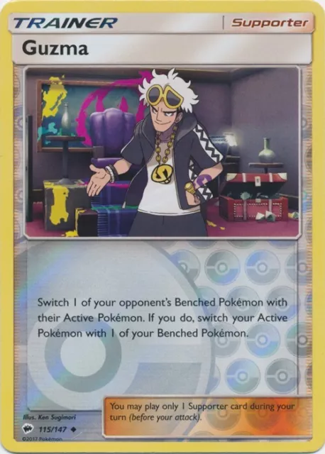 Lightly Played Reverse Holo 115/147 Guzma  SM - Burning Shadows Pokemon TCG