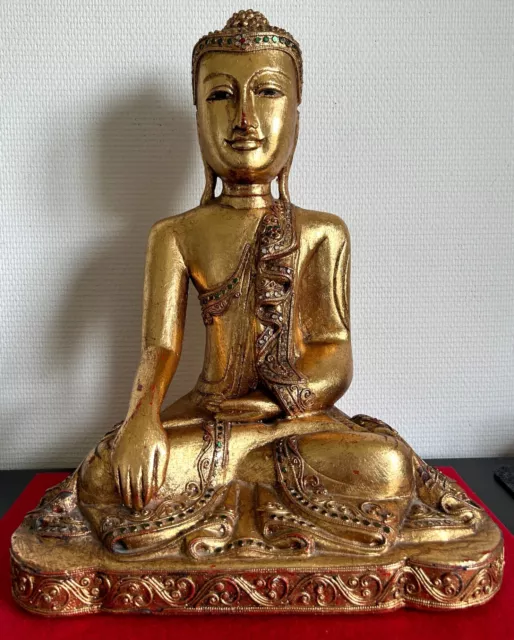 Antique Wood Carved Mandalay Buddha - Burma - 1970