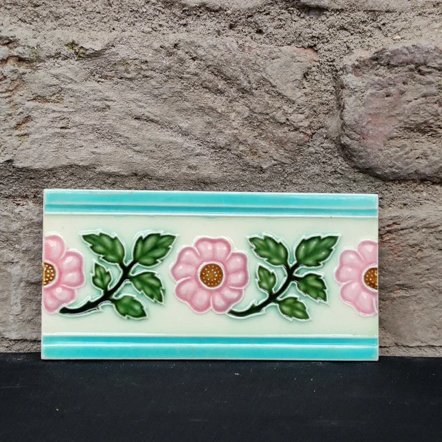 1940s Vintage Architecture Furniture Tile Floral Majolica Art Nouveau Japan