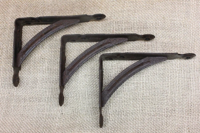 3 old Shelf supports Brackets 3 X 4" black rustic vintage industrial primitive
