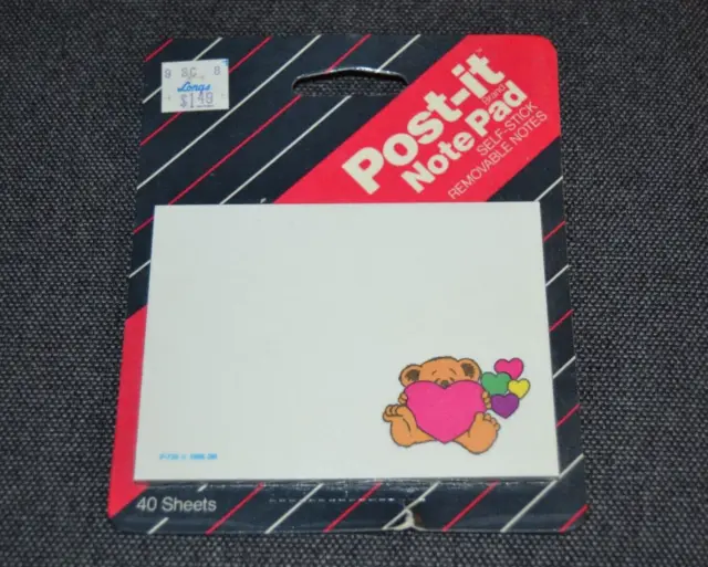 POST-IT NOTE PAD Self-Stick TEDDY BEAR HOLDING HEARTS 40 Sheets Vintage 80's