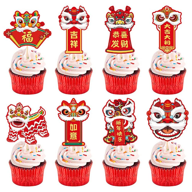 8PCS CUPCAKE TOPPERS 2024 Glitter Happy New Year Cupcake Toppers Party