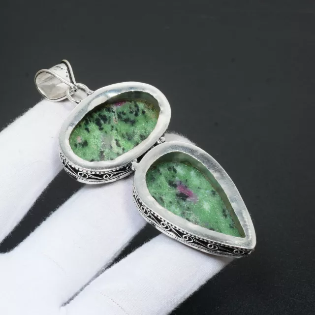 Ruby Zoisite Natural Gemstone Handmade 925 Sterling Silver Jewelry Pendant 8" 2