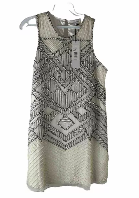 New Parker Womens Small Allegra Silk Beaded Sleeveless Mini Dress White