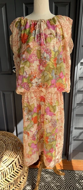 Vintage 1970s/80s George Gross Floral Print Patterned Dress Size Small/Medium