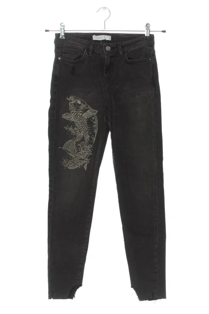 Pantalon Jeans Noir Zara Coupe Large Taille 40-42 Femme - Occasion Très Bon État