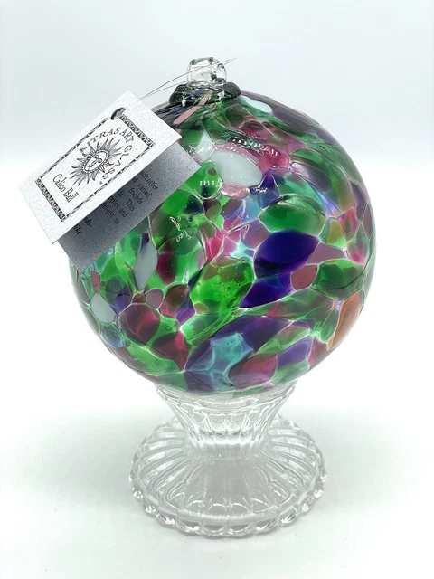 Kitras Art Glass Calico Friendship Hand Blown Glass Ornament 4.5’ W/Box