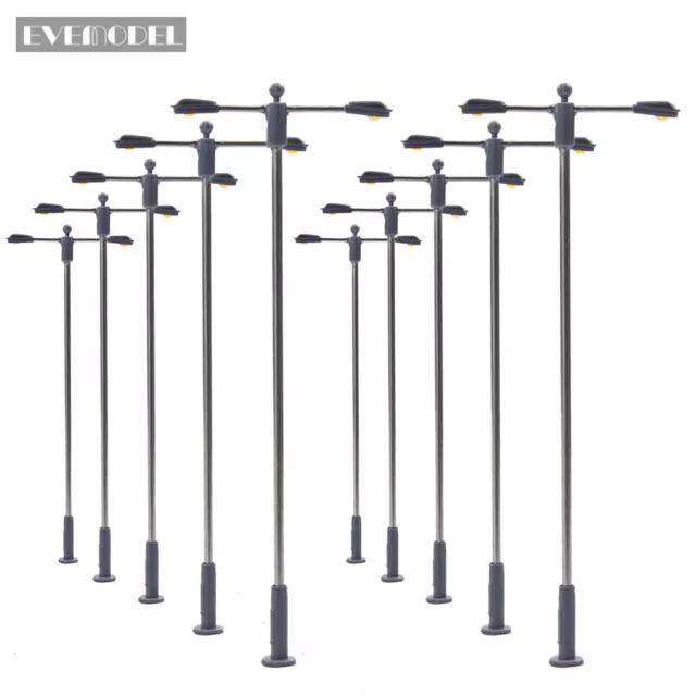 10pcs Model Railway HO Scale Lamp Warm White Double-heads LED Street Light 3