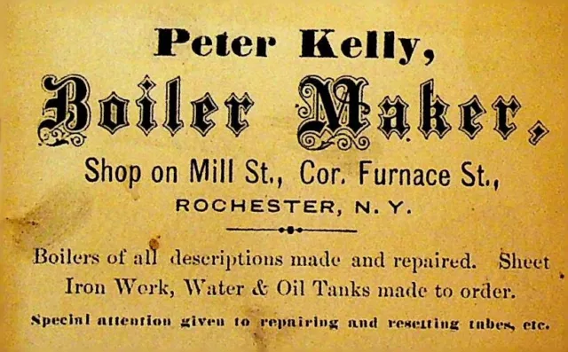 Fabricante de calderas de tarjetas de visita Peter Kelly Rochester NY 1800