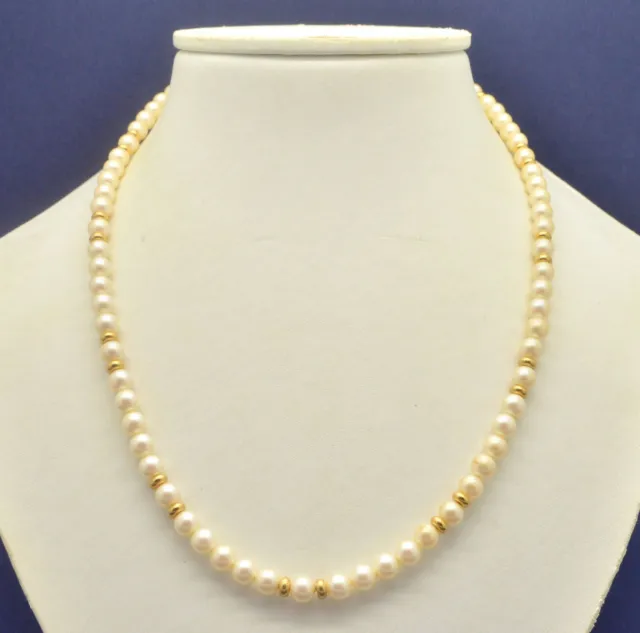 Vintage 1960s MONET Faux Pearl Glass Bead & Goldtone Spacer Bead Necklace