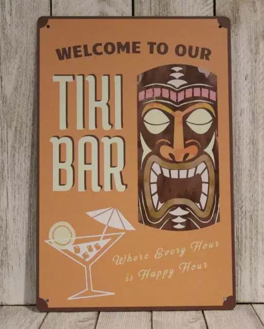 Tiki Bar Open Tin Sign Metal Poster Tropical Beach Party Vintage Rustic Look xz