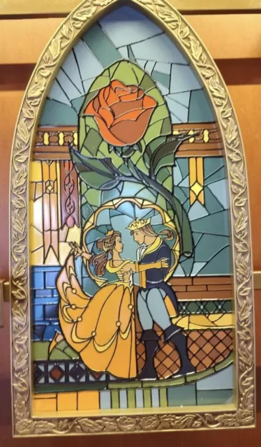 Disney Parks Beauty & The Beast Stained Glass Window Replica Art Of Disney 23”