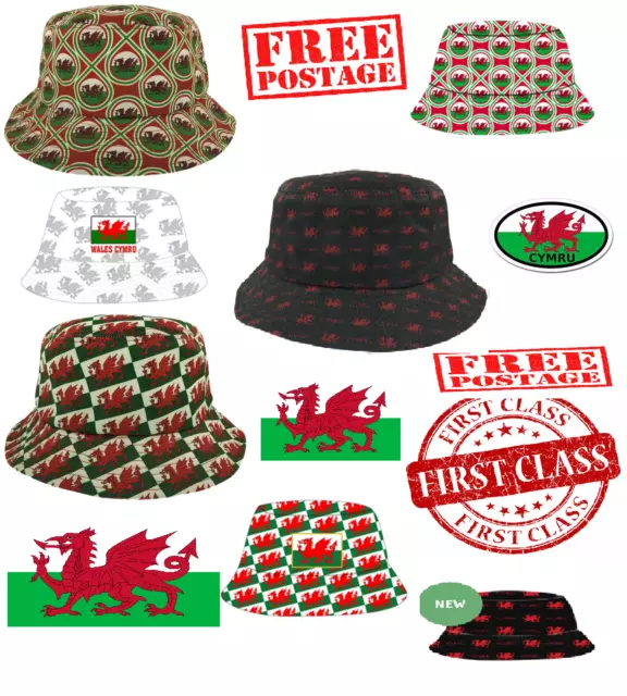 Wales Cymru Welsh Dragon 2022 Bucket Hats Football Rugby Sports fans 1958 cup