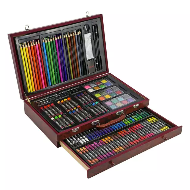 135pc Deluxe Wooden Art Case Colouring Pencils Painting Drawing Set Creativity