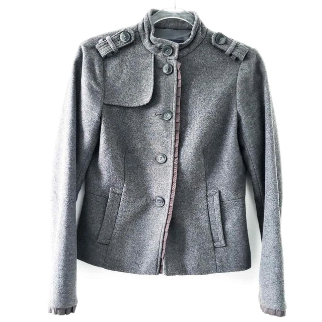 GAP Coat Jacket Wool Gray Button-Down Women Size 4 Military Style Coat