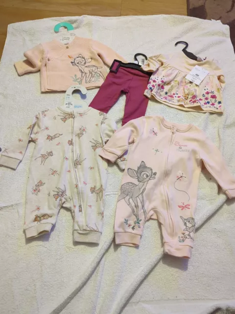 baby girls disney bambi clothes bundle age 0-3 months