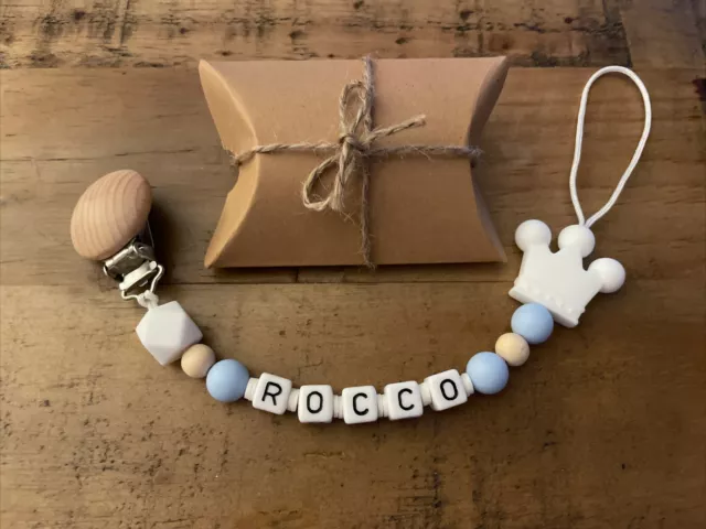 Personalised Baby Dummy Clip Pacifier Chain Silicone Wooden Baby Shower Gift