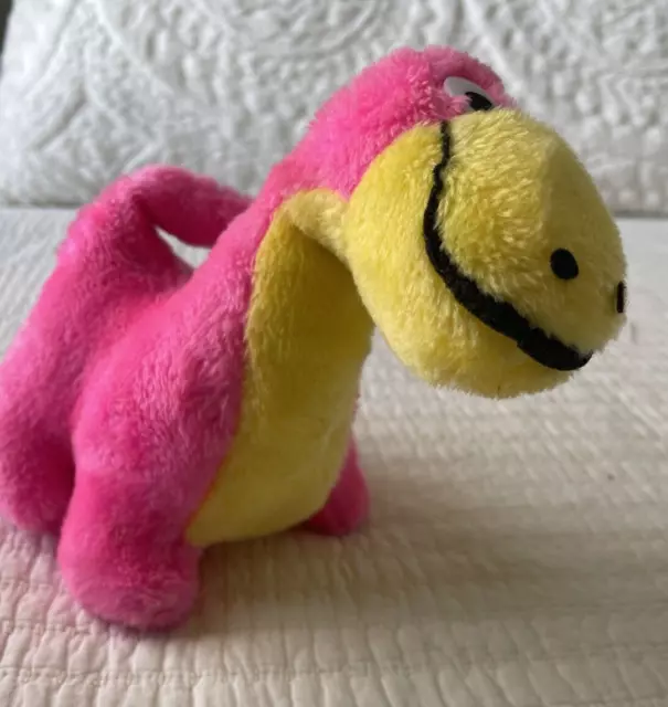 Vintage Pink and Yellow Dinosaur Plush Big Smile Classic Toy Company Cellulose