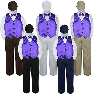 Boys Baby Toddler Kids Purple Vest Bow Tie Formal Set Suit Hat S-7