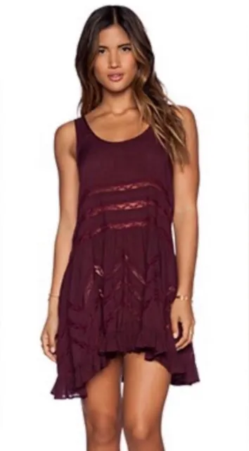 Free People Voile Lace Trapeze Slip Dress Purple Polka Dot Small