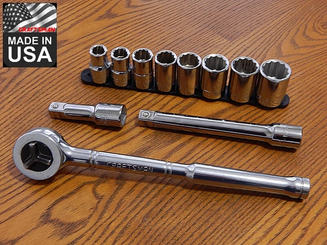 Vintage Craftsman USA 1/2 drive EE 12 pt ratchet extensions socket set 12pc lot