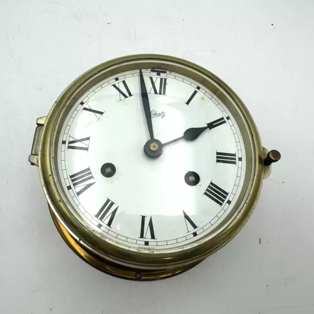 Vintage Schatz German Brass Port Hole Mariner Ships Clock Not Tested  For Parts