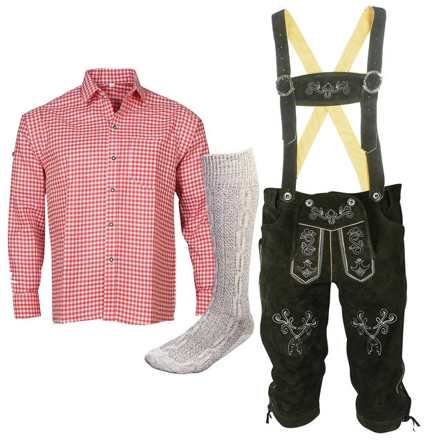 Set folcloristico uomo pantaloni folcloristici in pelle taglia 46-62 rosso camicia con calze