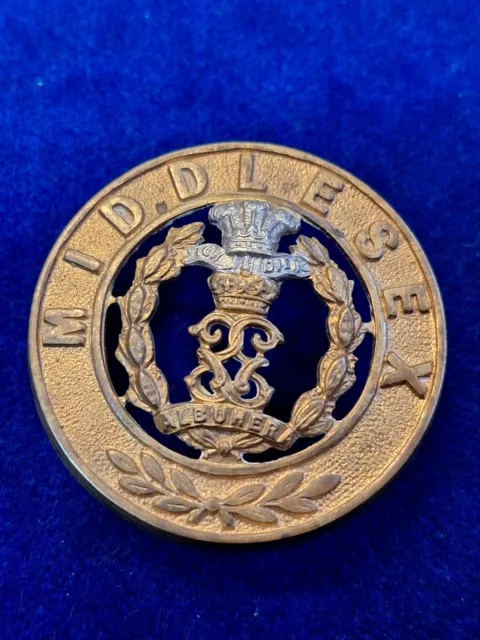 Middlesex Regiment Blue Cloth Helmet Plate Center Badge On Lugs Genuine
