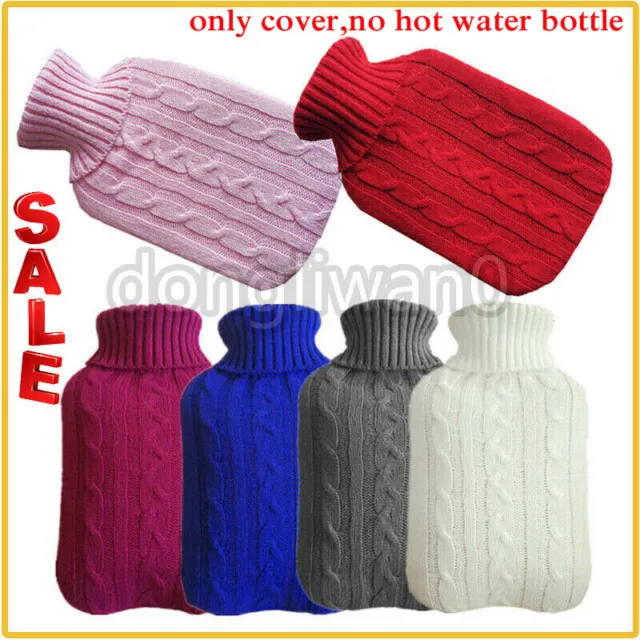 2L Hot Water Bottle Bag Winter Sleep Warmer Faux Fur Fleece Knit Cover Removable