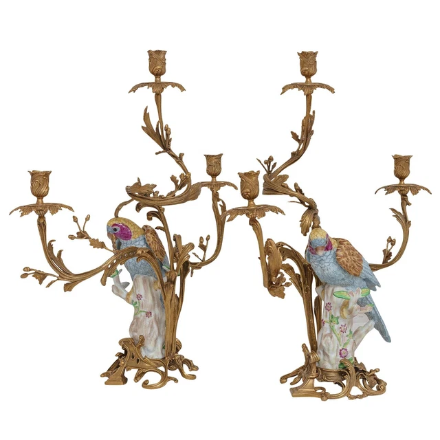 Perroquet en porcelaine - Bougeoir - Sculpture - 83,5 cm de haut