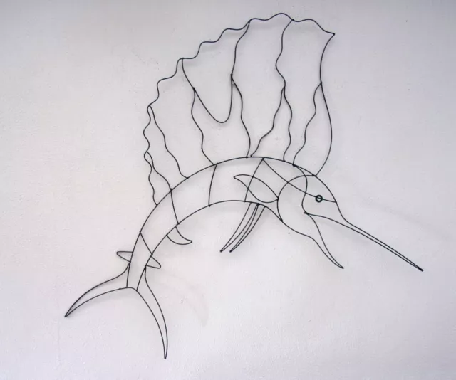 Unusual Hand Made Sword Fish Abstract Wall Art  Black Metal Sail Fish Art 100cm