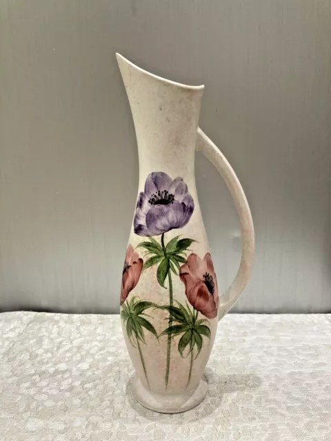 Vintage E.RADFORD England Pottery Hand Painted Jug Vase Anemone Signed JN 24.5cm